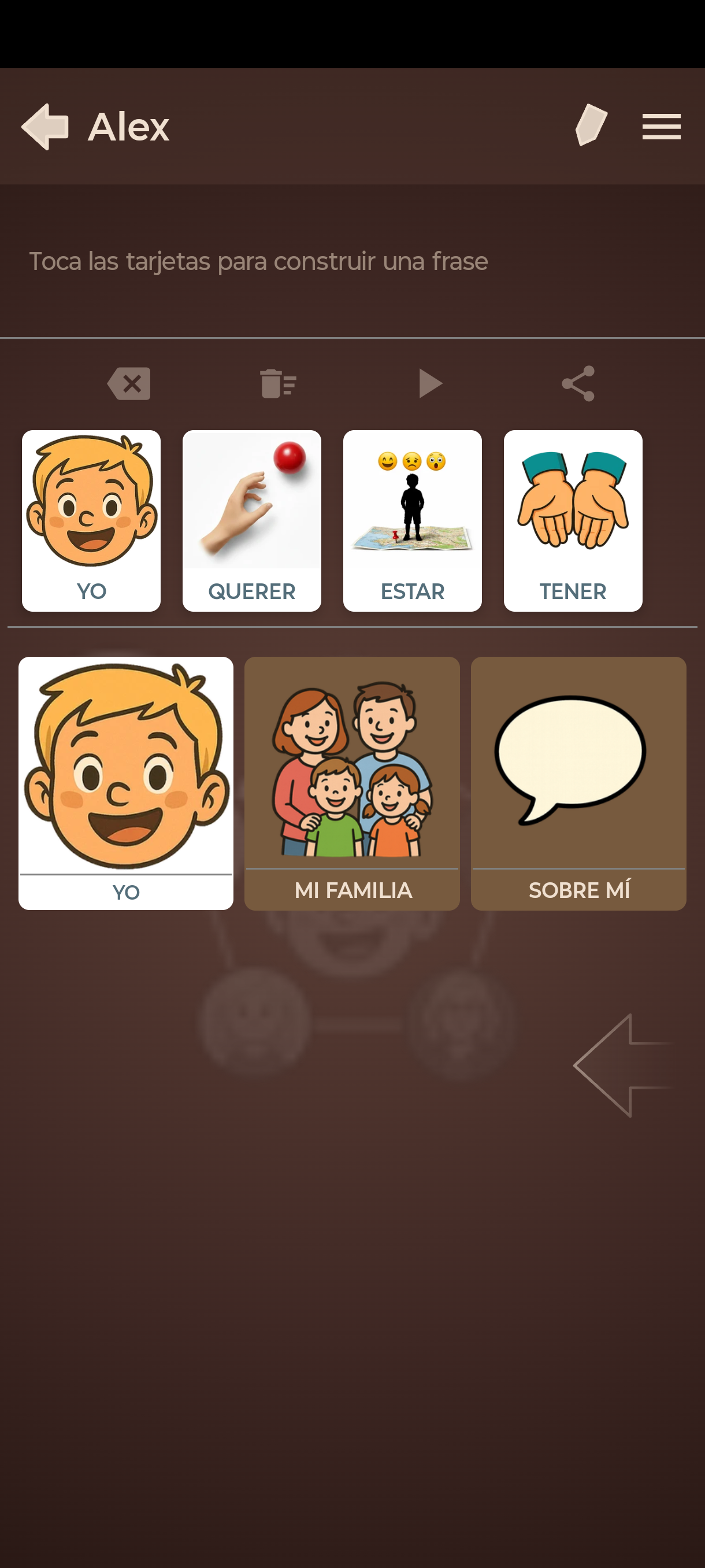 Tablero Yo con los sub-tableros Mi Familia y Sobre mí