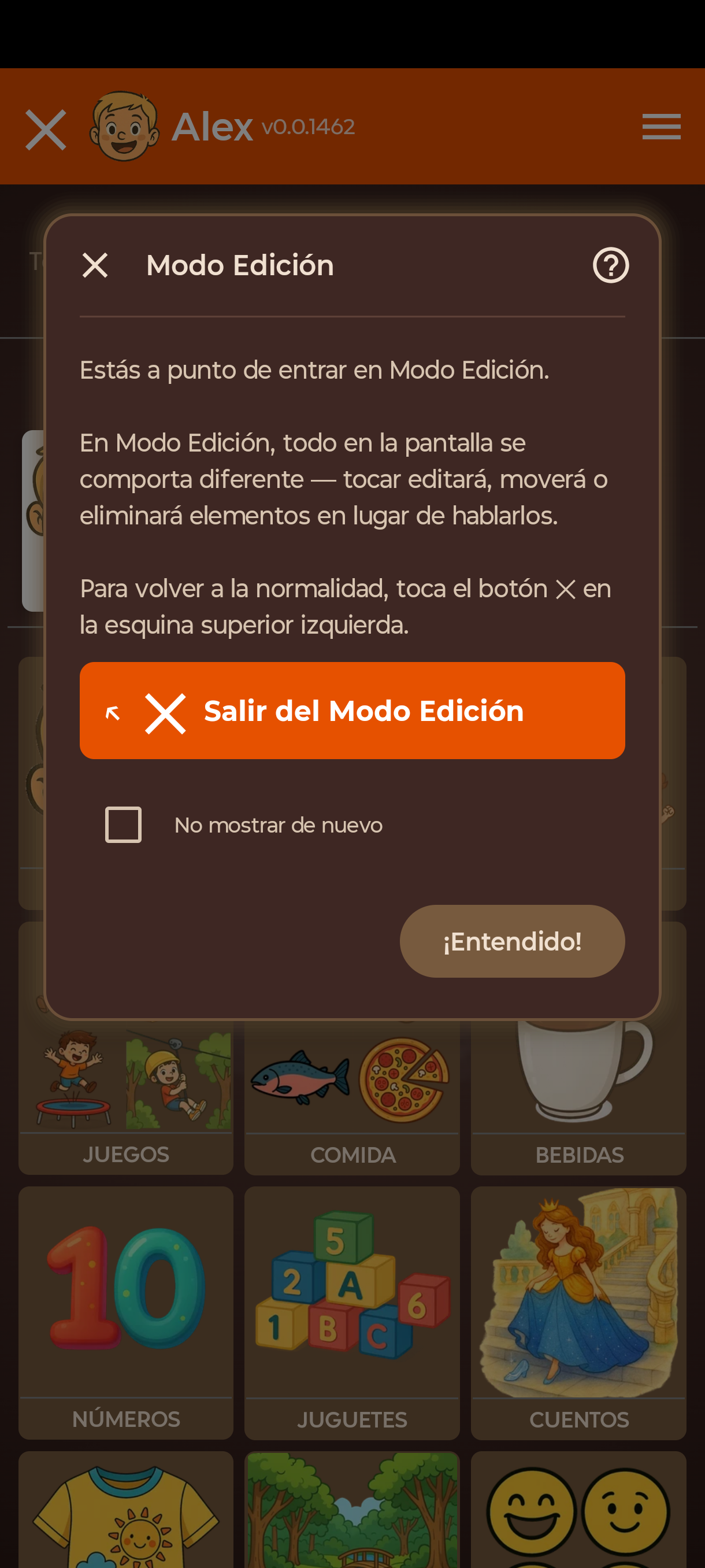 Aviso al entrar en Modo Edición, con la casilla No mostrar de nuevo