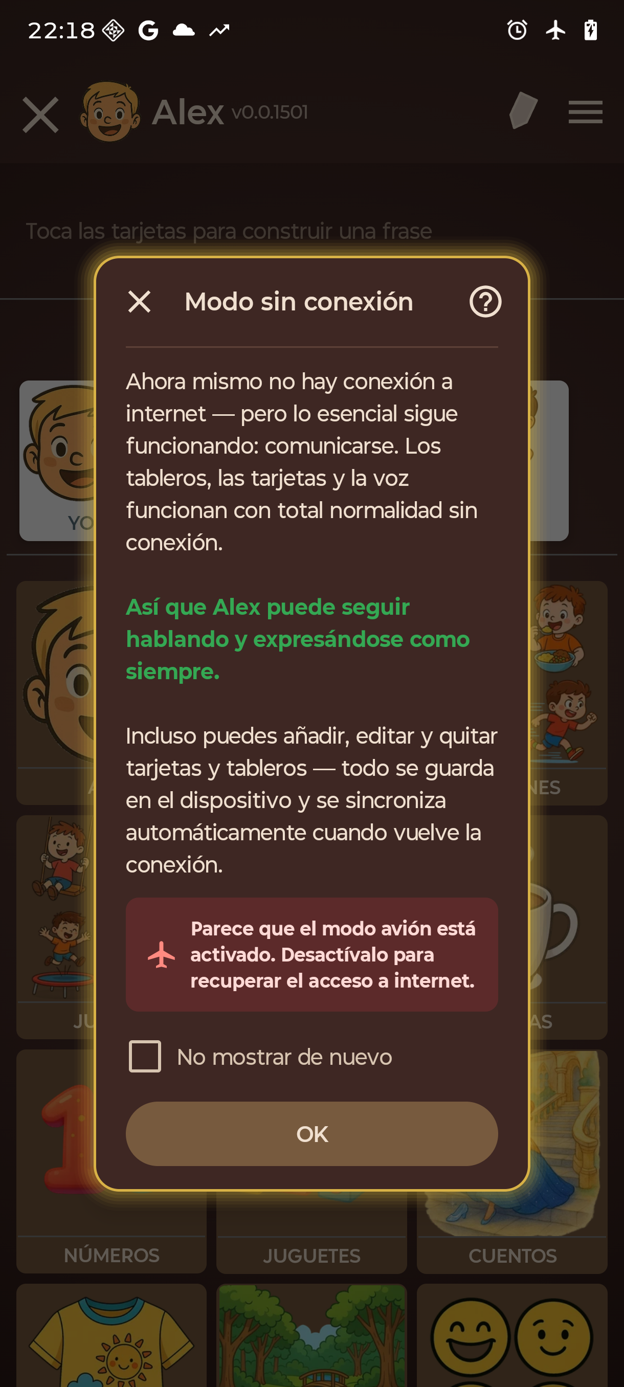 El aviso de modo sin conexión detecta que el Modo Avión está activado
